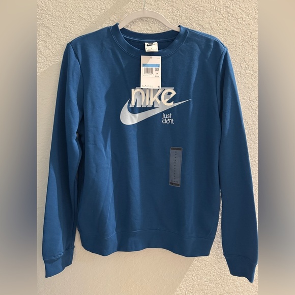 NWT Nike Women's NSW Club Fleece FT GX Crew Long Sleeve Sweatshirt Sz M in blue - Picture 6 of 10